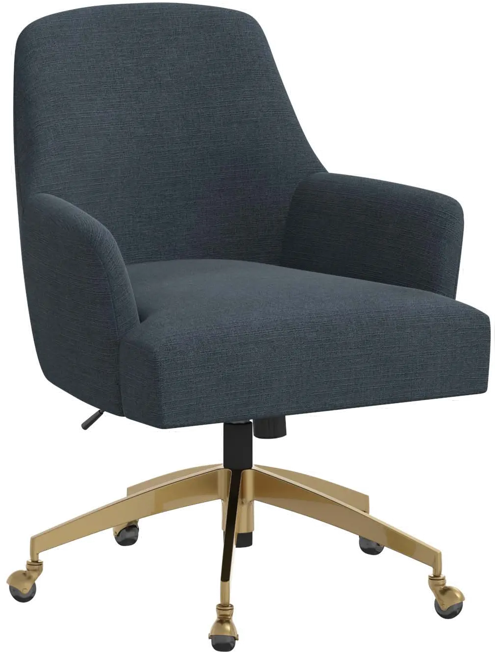 Shelby Linen Navy Office Chair with Gold Base