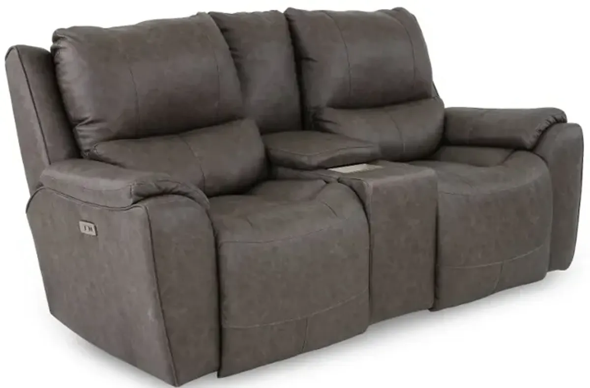 True Grit Greystone Power Reclining Loveseat with Console