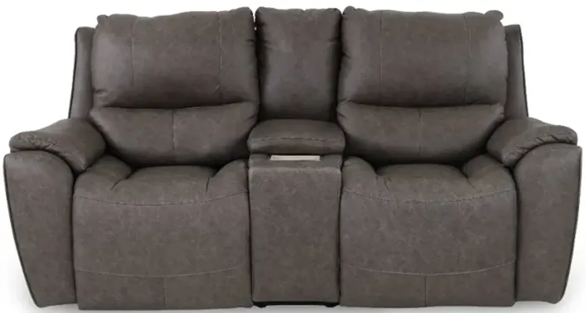 True Grit Greystone Power Reclining Loveseat with Console