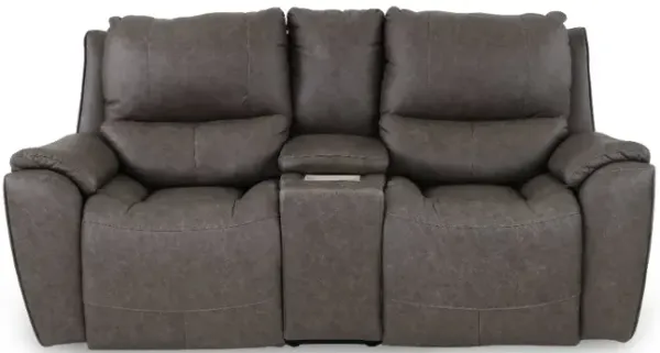 True Grit Greystone Power Reclining Loveseat with Console