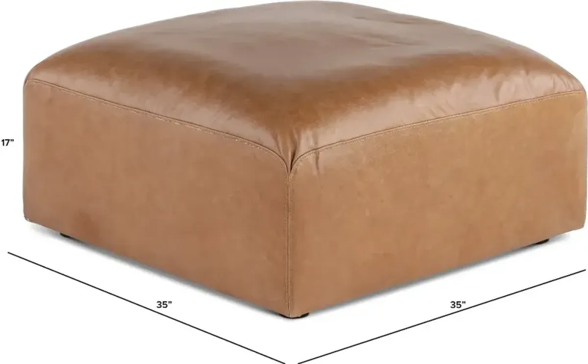 Acadia Taupe Leather Ottoman