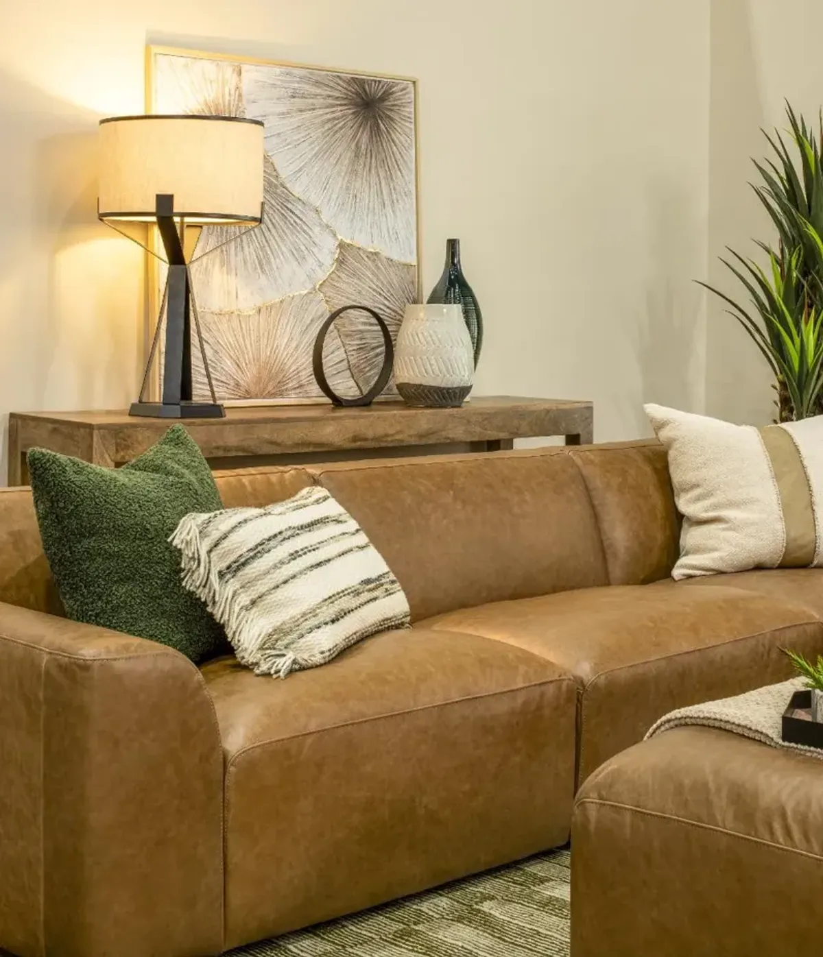 Acadia Taupe Leather 5 Piece Sectional