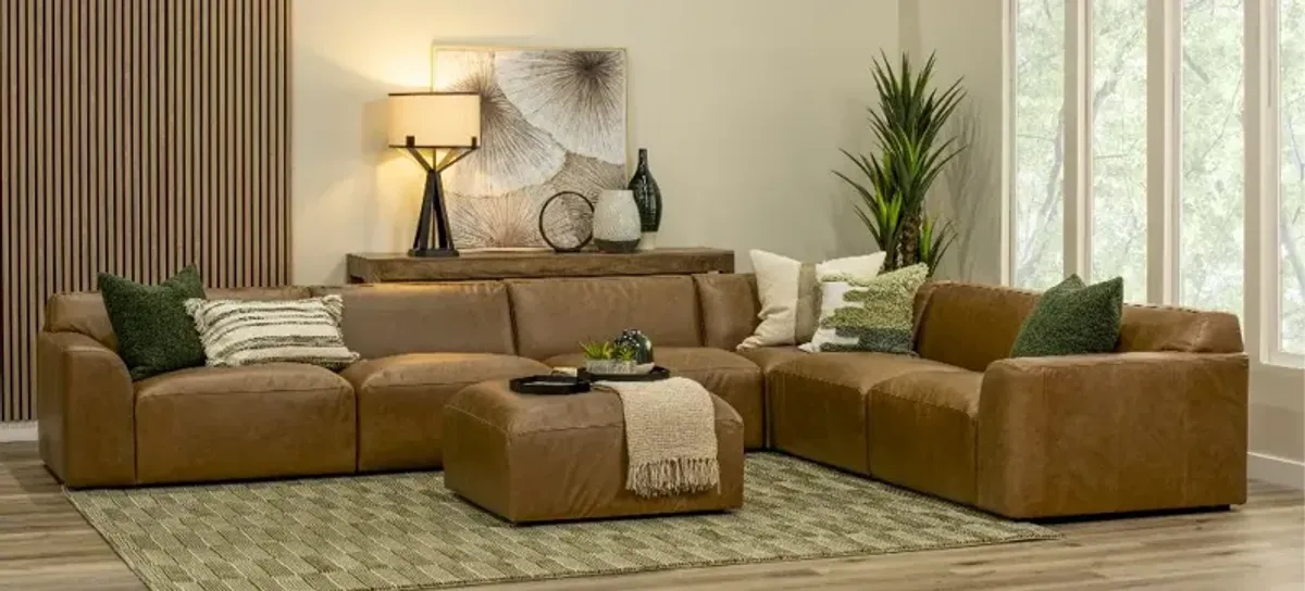 Acadia Taupe Leather 6 Piece Sectional