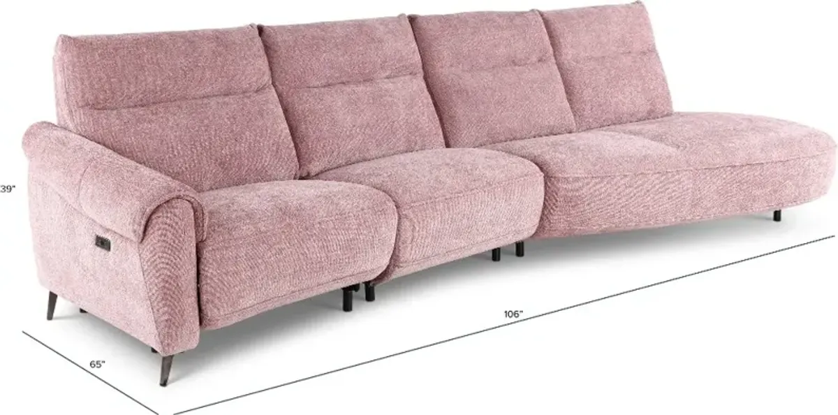 Parisian Rose Power Reclining Sofa with Attached Right Side Ottoman