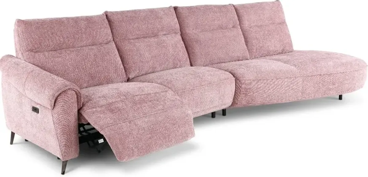 Parisian Rose Power Reclining Sofa with Attached Right Side Ottoman