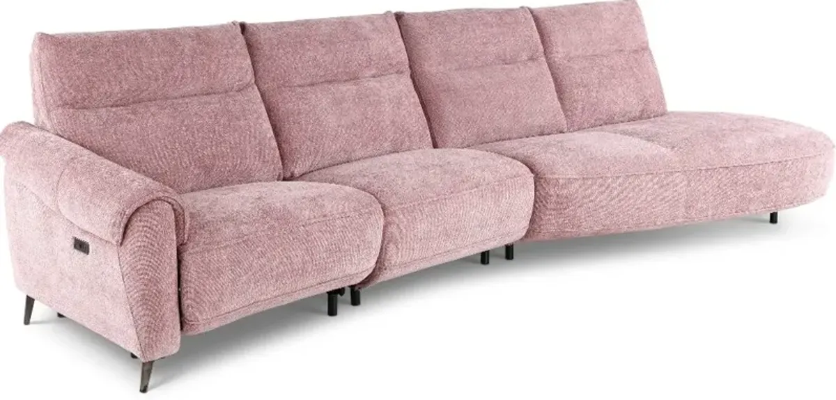 Parisian Rose Power Reclining Sofa with Attached Right Side Ottoman