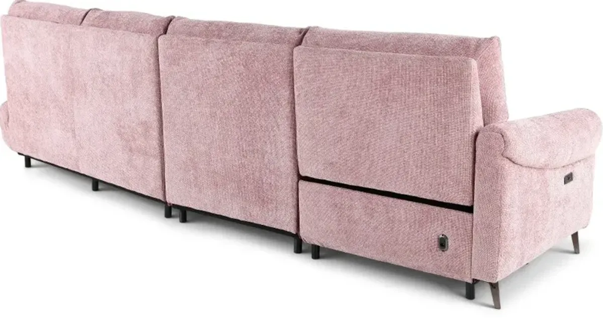 Parisian Rose Power Reclining Sofa with Attached Right Side Ottoman