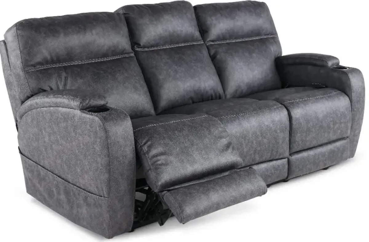 Jaguar Charcoal Power Reclining Sofa with Headrest and Lumbar