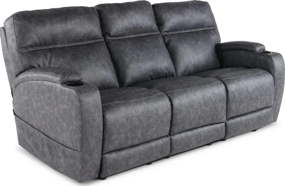 Jaguar Charcoal Power Reclining Sofa with Headrest and Lumbar