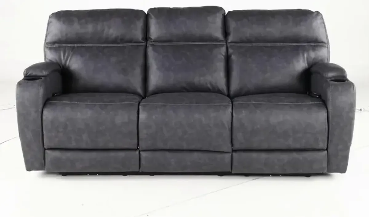 Jaguar Charcoal Power Reclining Sofa with Headrest and Lumbar