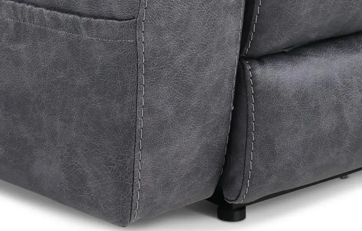 Jaguar Charcoal Power Reclining Sofa with Headrest and Lumbar