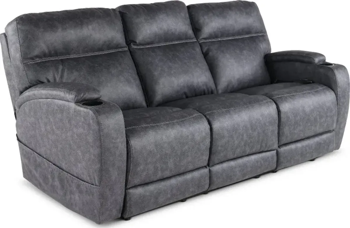 Jaguar Black Power Reclining Sofa with Headrest and Lumbar