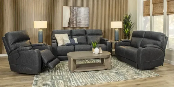 Jaguar Black Power Reclining Sofa with Headrest and Lumbar