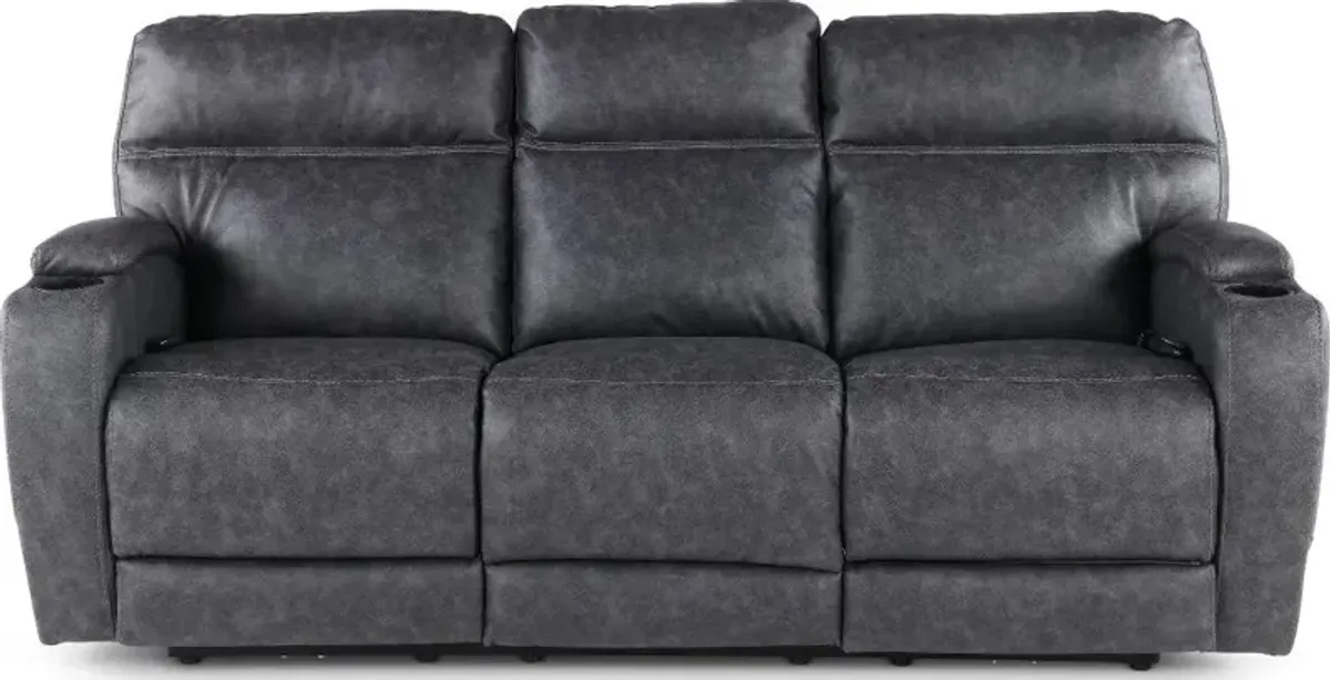 Jaguar Charcoal Power Reclining Sofa with Headrest and Lumbar