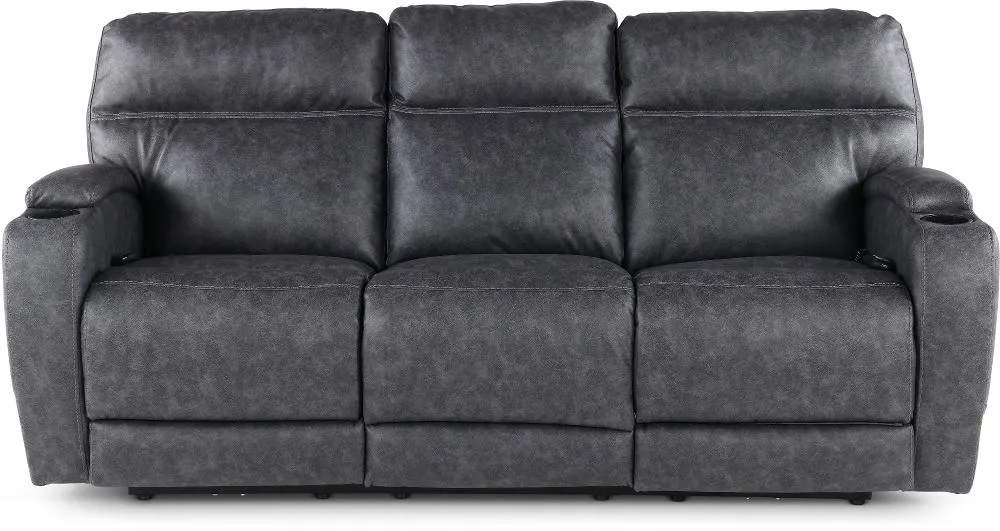 Jaguar Charcoal Power Reclining Sofa with Headrest and Lumbar