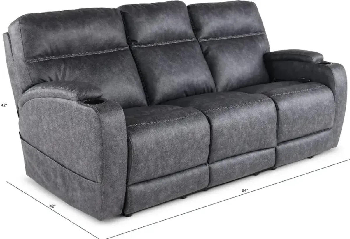 Jaguar Charcoal Power Reclining Sofa with Headrest and Lumbar