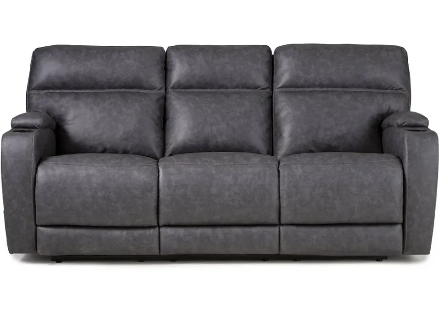 Jaguar Charcoal Power Reclining Sofa with Headrest and Lumbar