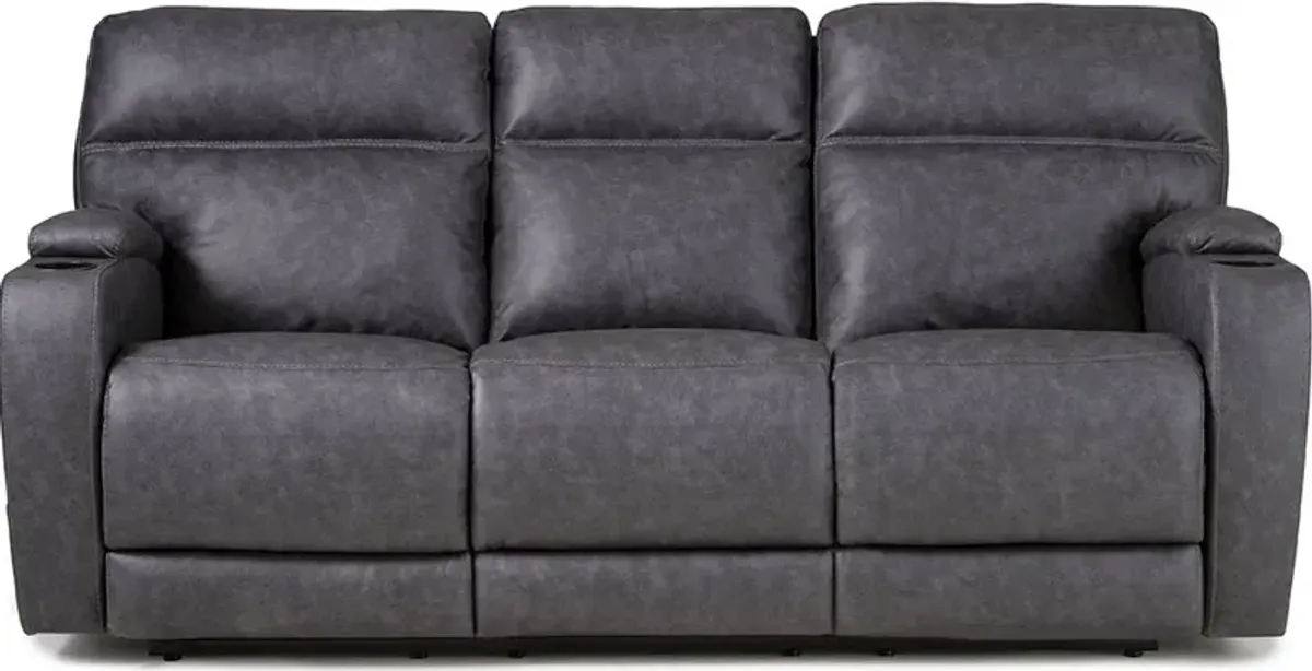 Jaguar Charcoal Power Reclining Sofa with Headrest and Lumbar