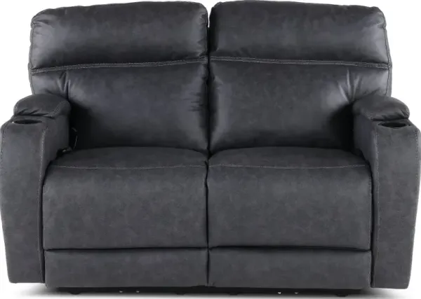 Jaguar Charcoal Power Reclining Loveseat with Headrest and Lumbar