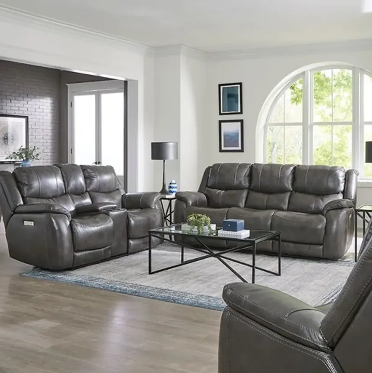 Galaxy Gray Zero Gravity Power Reclining Sofa with Adjustable Headrest and Lumbar