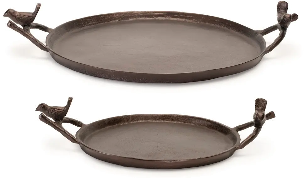 Large Copper Tray with Bird Handles