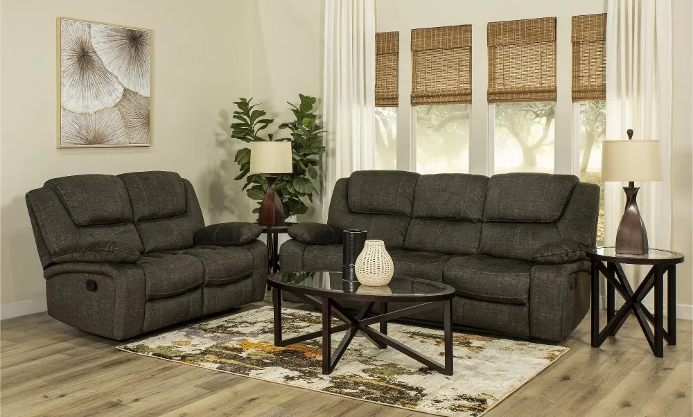 Pasadena Charcoal 2-Piece Reclining Sofa and Loveseat