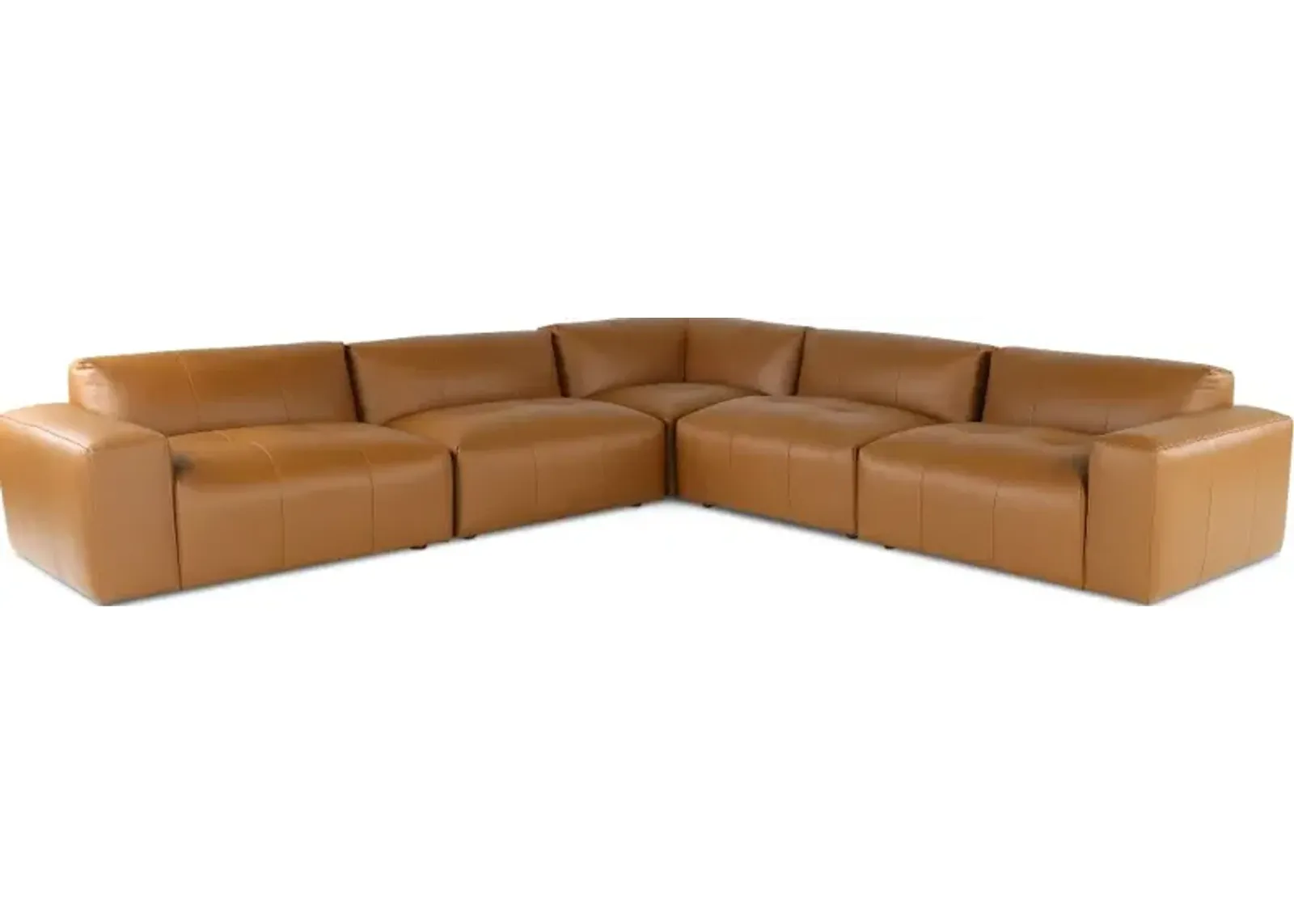 Zachary Tan Leather 5 Piece Modular Sectional