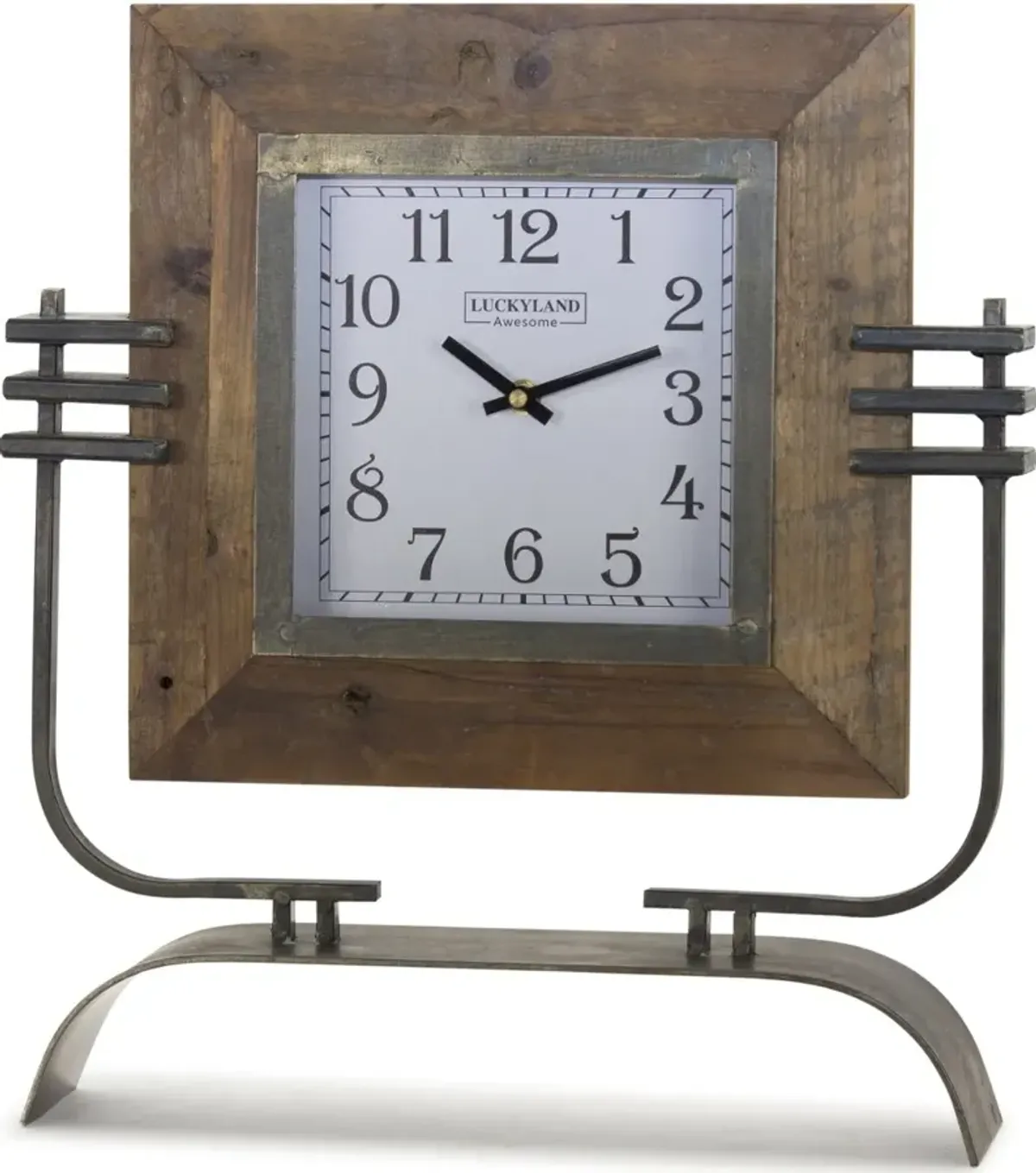 Iron and Wood Clock on Stand