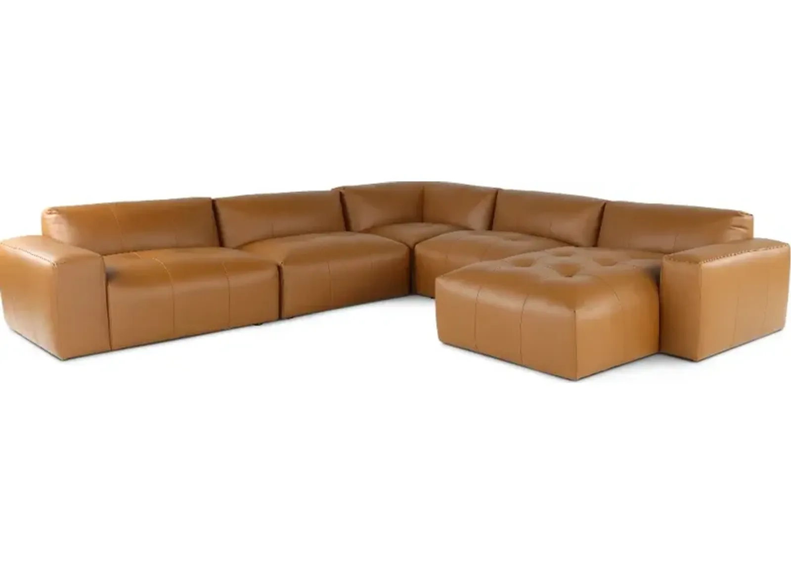 Zachary Tan Leather 5 Piece Modular Sectional