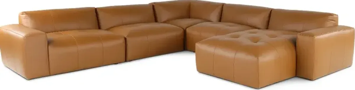 Zachary Tan Leather 5 Piece Modular Sectional