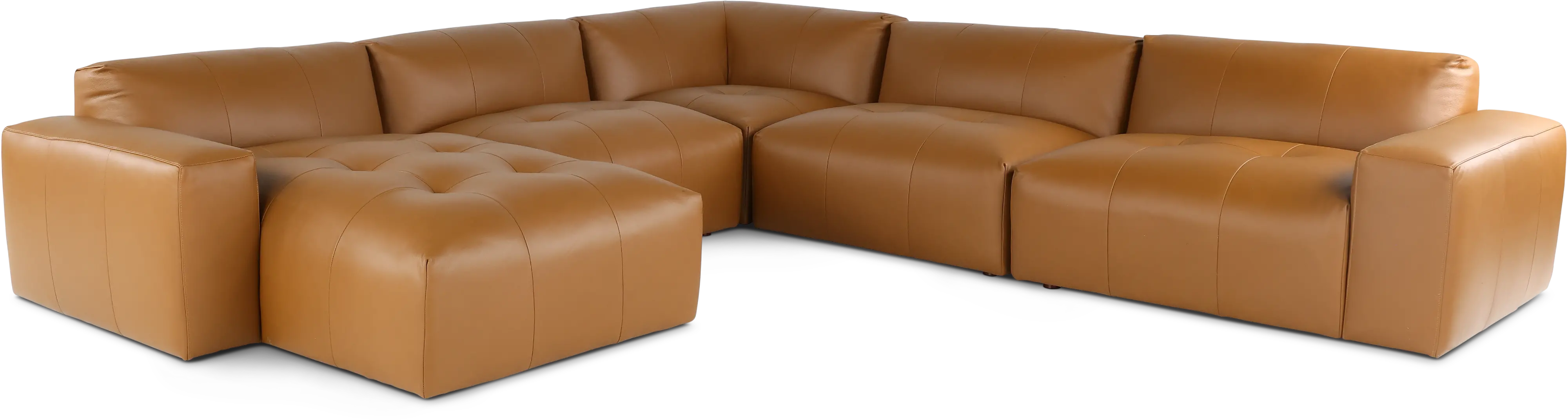 Zachary Tan Leather 5 Piece Modular Sectional