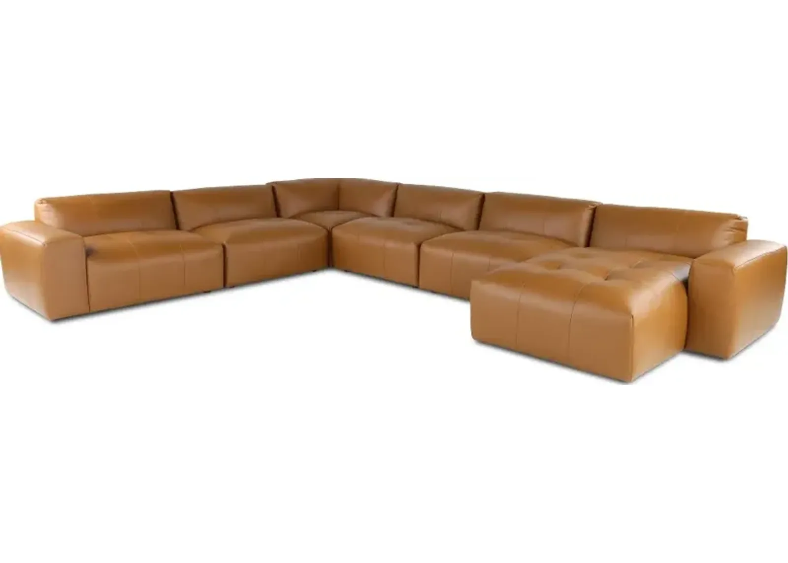 Zachary Tan Leather 6 Piece Modular Sectional