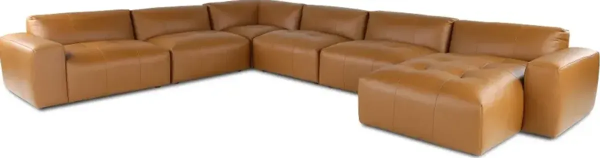 Zachary Tan Leather 6 Piece Modular Sectional