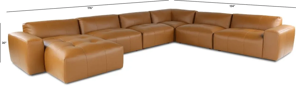 Zachary Tan Leather 6 Piece Modular Sectional