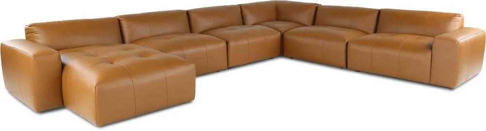 Zachary Tan Leather 6 Piece Modular Sectional