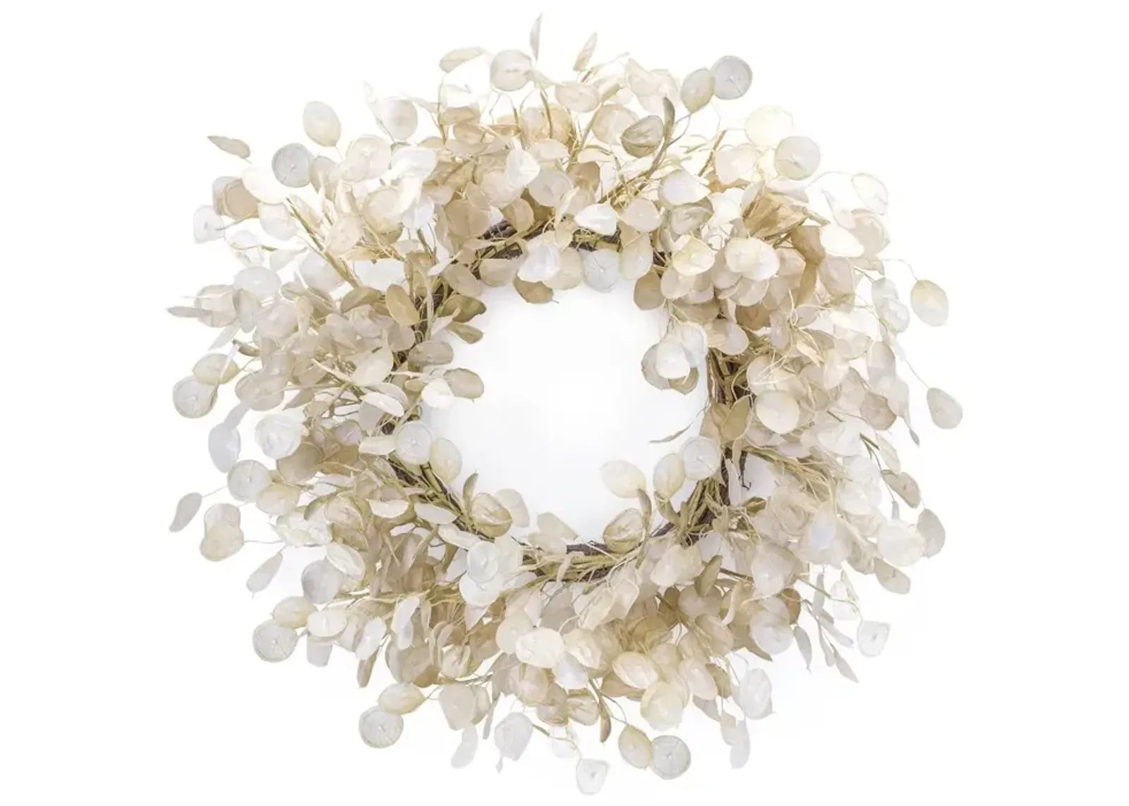 Cream 33 Inch Fabric Silver Dollar Wreath