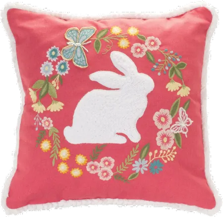 Rabbit and Floral Wreath Pillow Accent Pillow