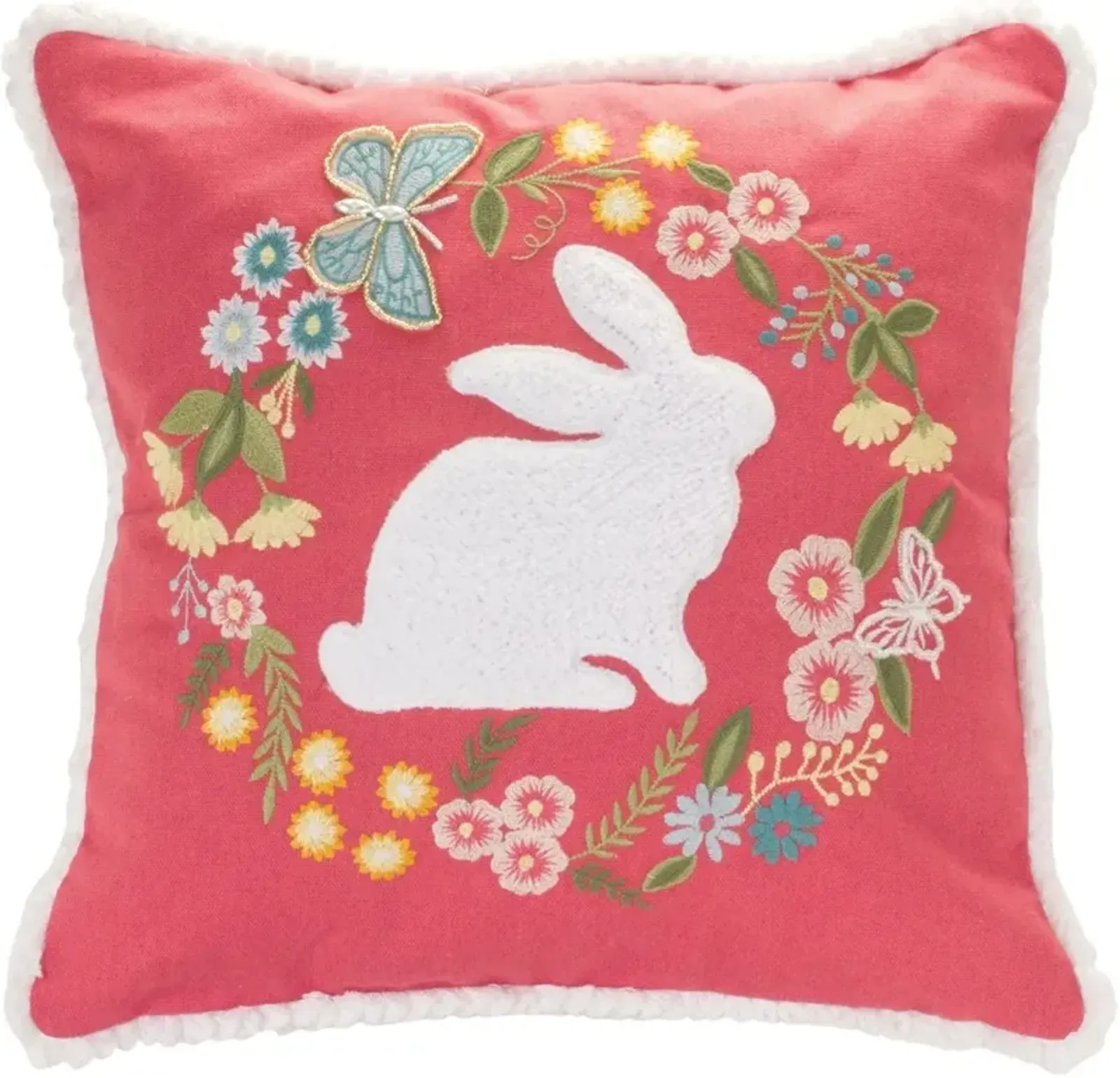 Rabbit and Floral Wreath Pillow Accent Pillow