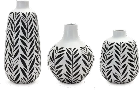 Medium Black and White Leafy Vase