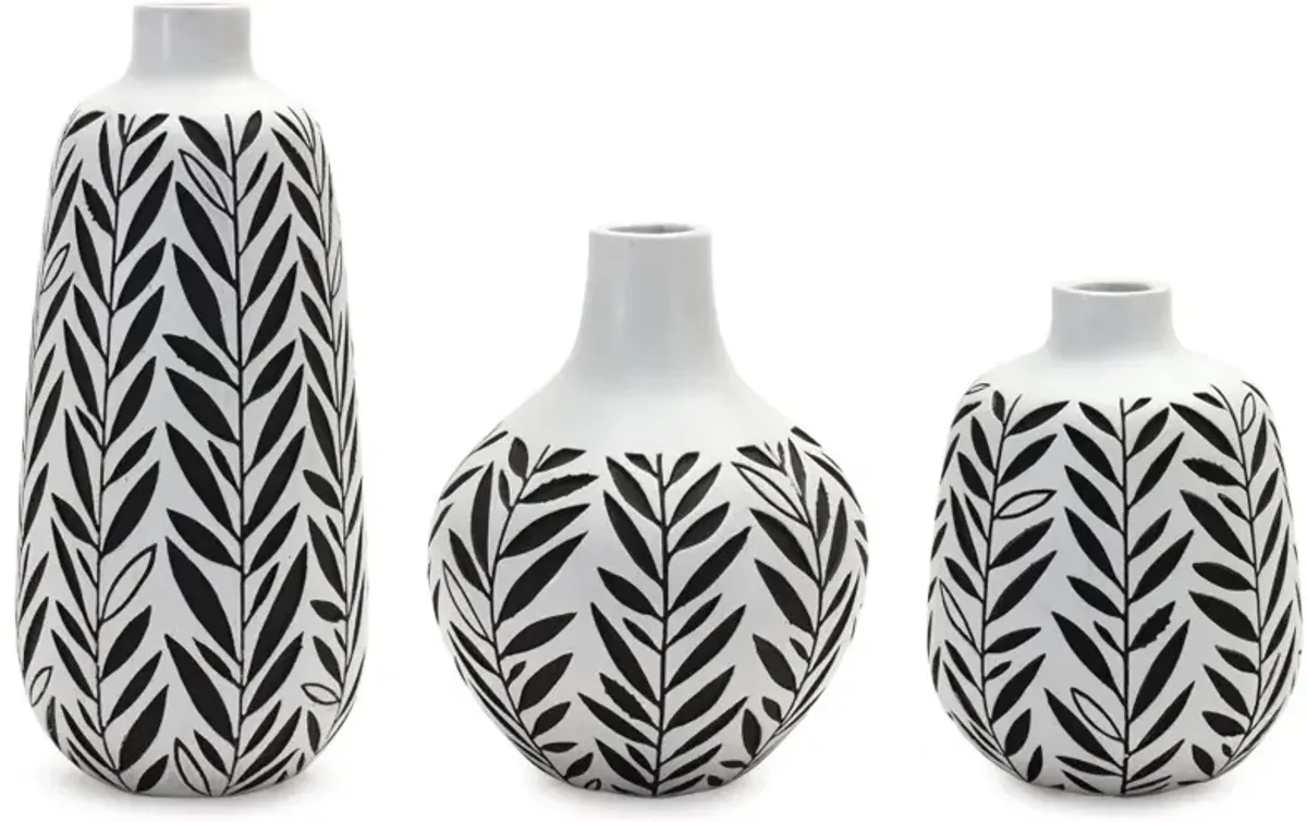 Large Black and White Leafy Vase