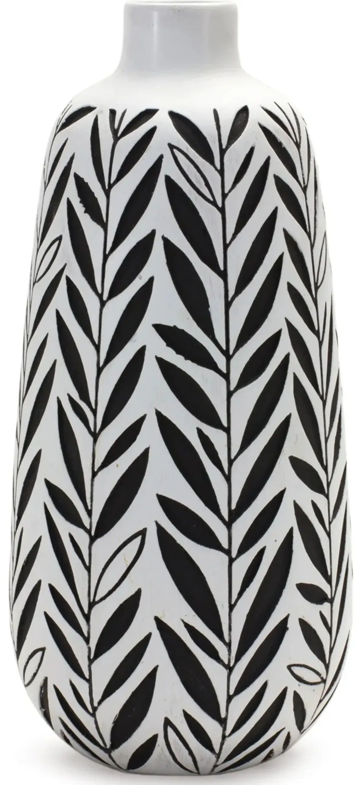 Large Black and White Leafy Vase