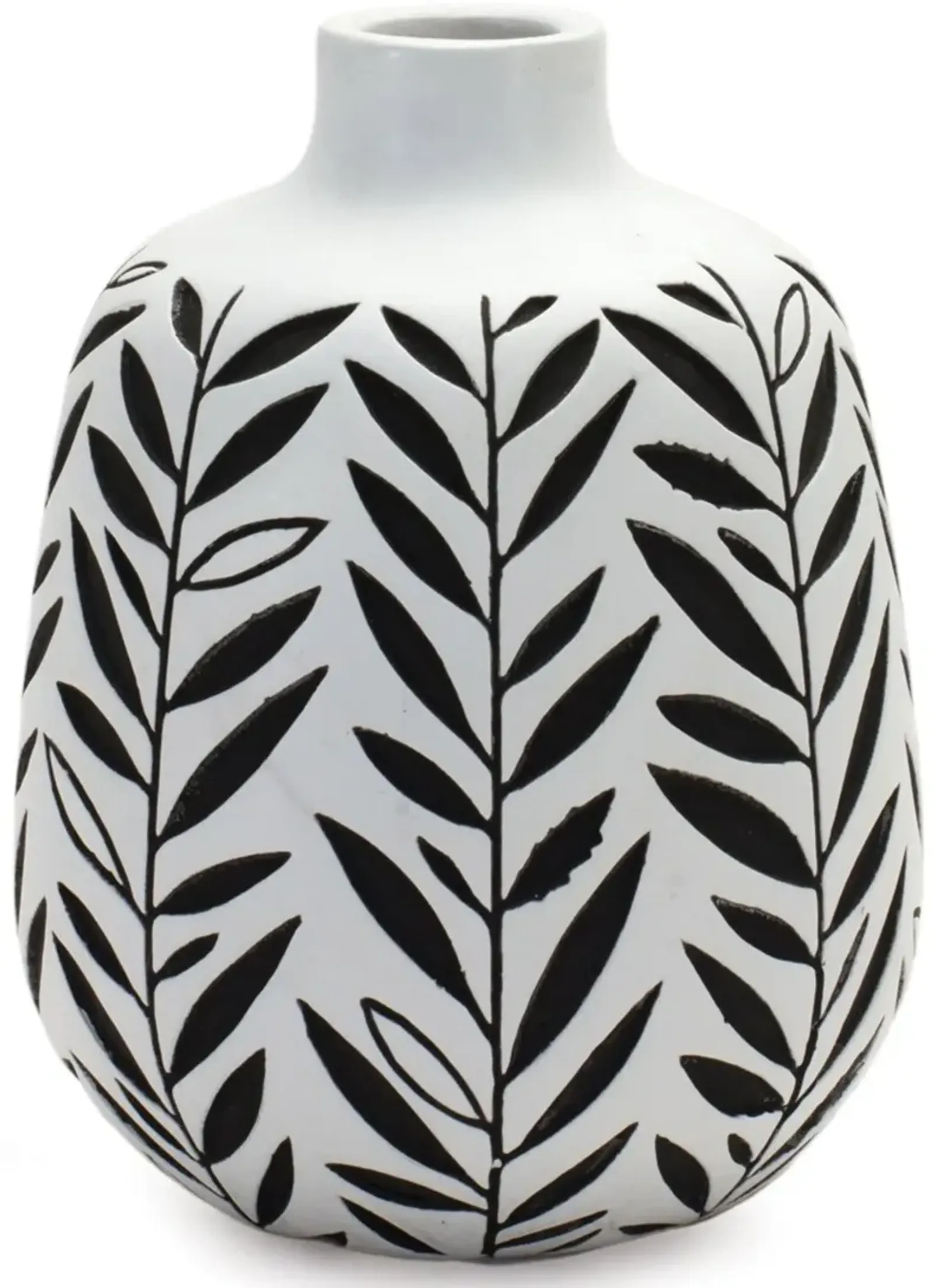 Large Black and White Leafy Vase