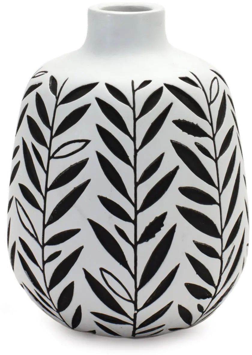 Large Black and White Leafy Vase