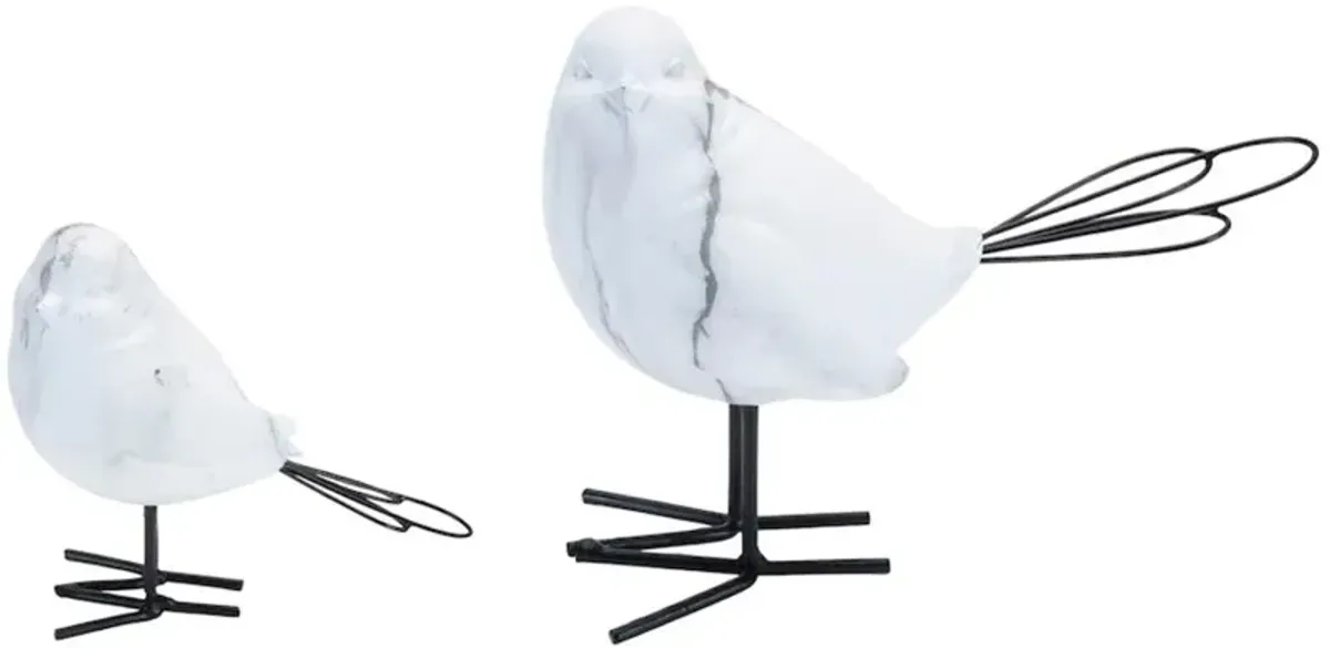 Large White and Black Terra Cotta and Wire Bird