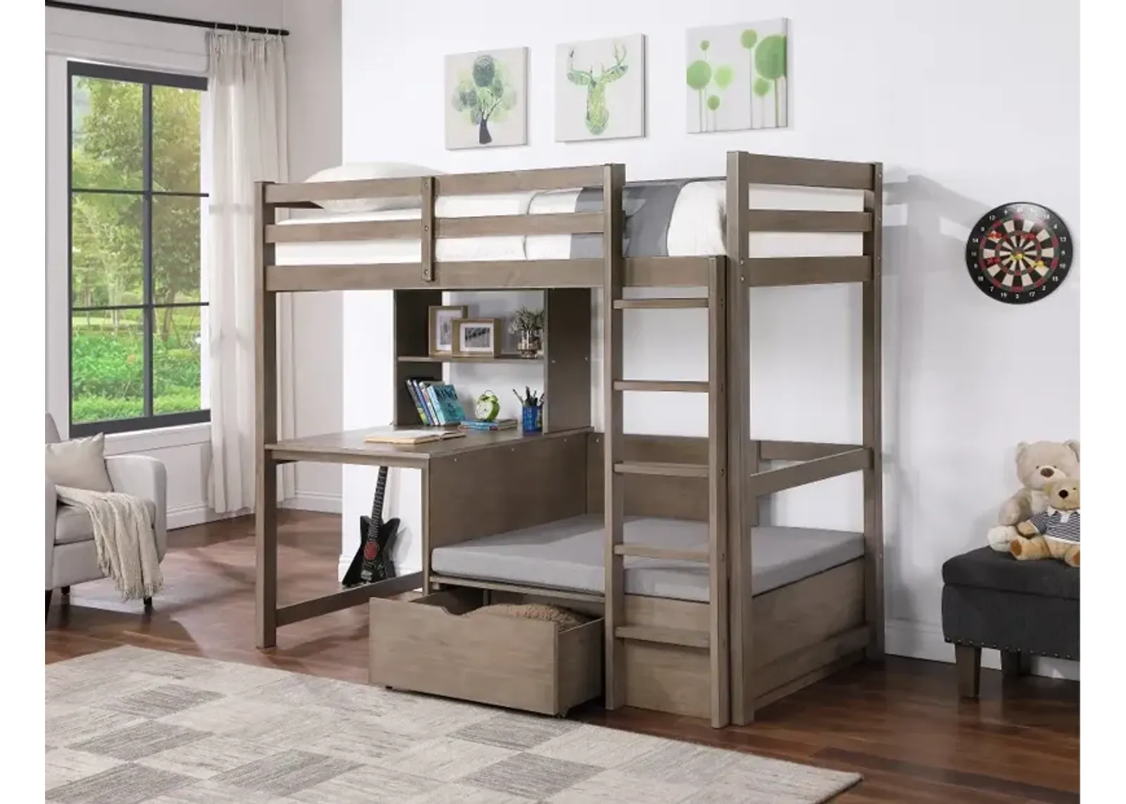 Charlie Gray Twin Loft Bed with Work Station