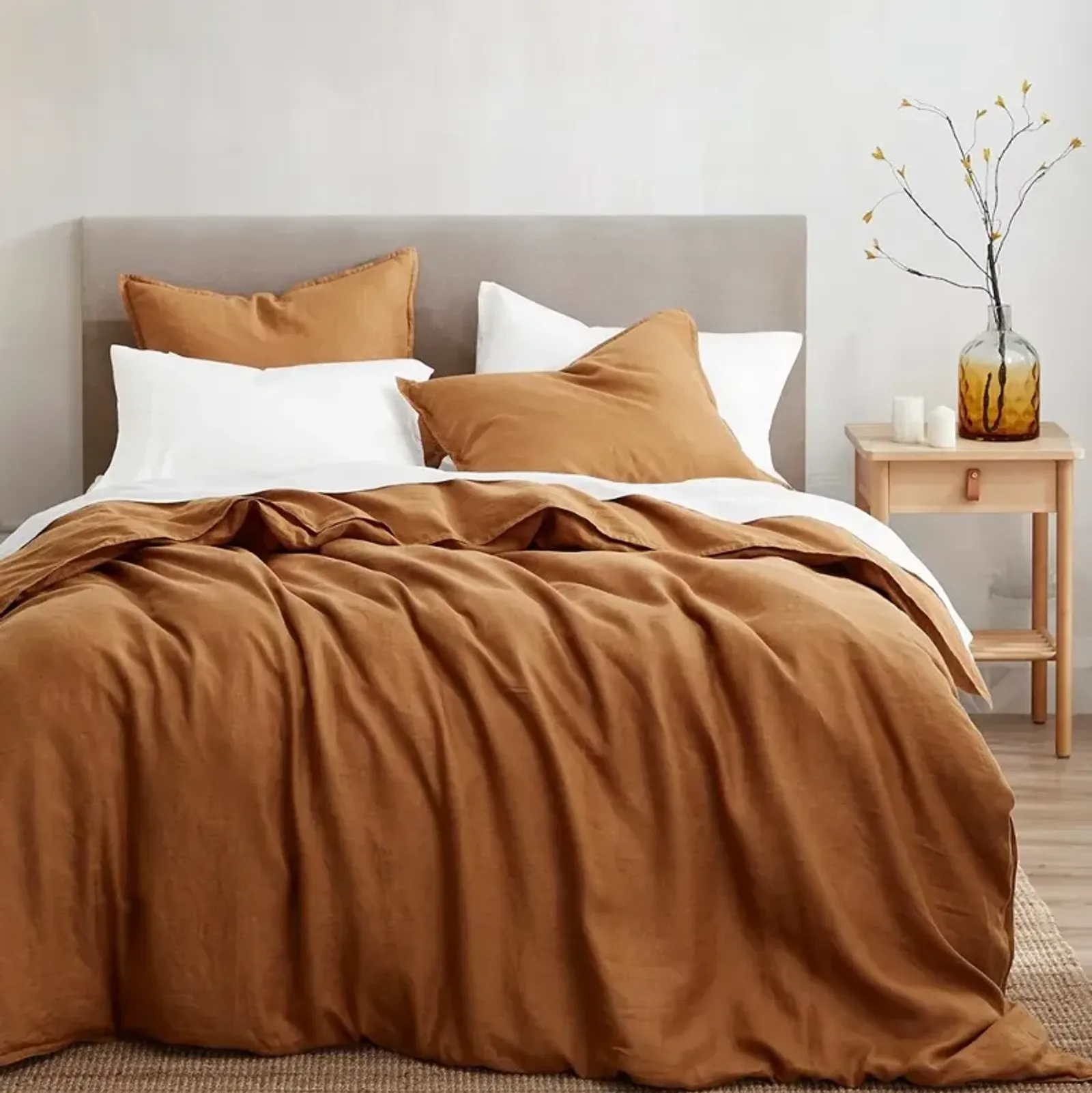 Caramel Linen Duvet Cover Queen Three Piece Set