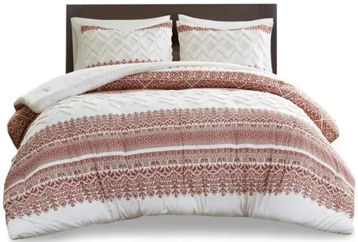 Mila White and Red King 3-Piece Comforter Set