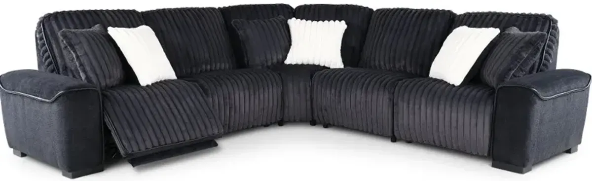 Furry Charcoal 5 Piece Power Reclining Sectional