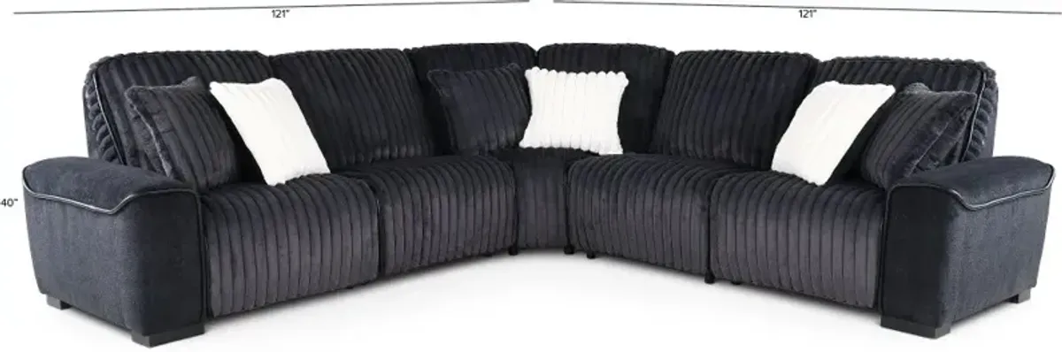 Furry Charcoal 5 Piece Power Reclining Sectional