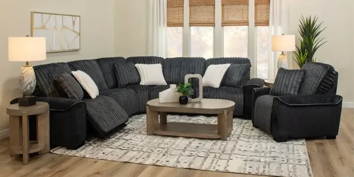 Furry Charcoal 5 Piece Power Reclining Sectional